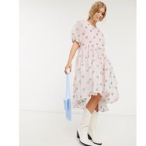Sister Jane Pink High Low Dress with Floral Design